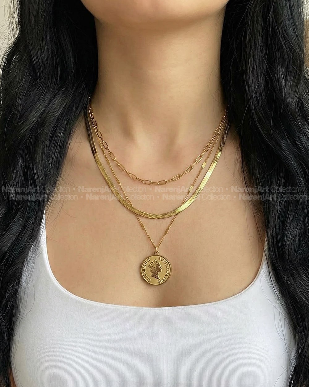 گردنبند الیزابت ۳رج مرینا استیل ط