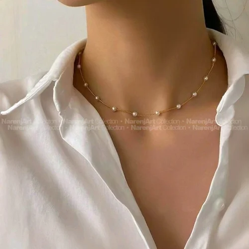 گردنبند مروارید سیمپل استیل ط